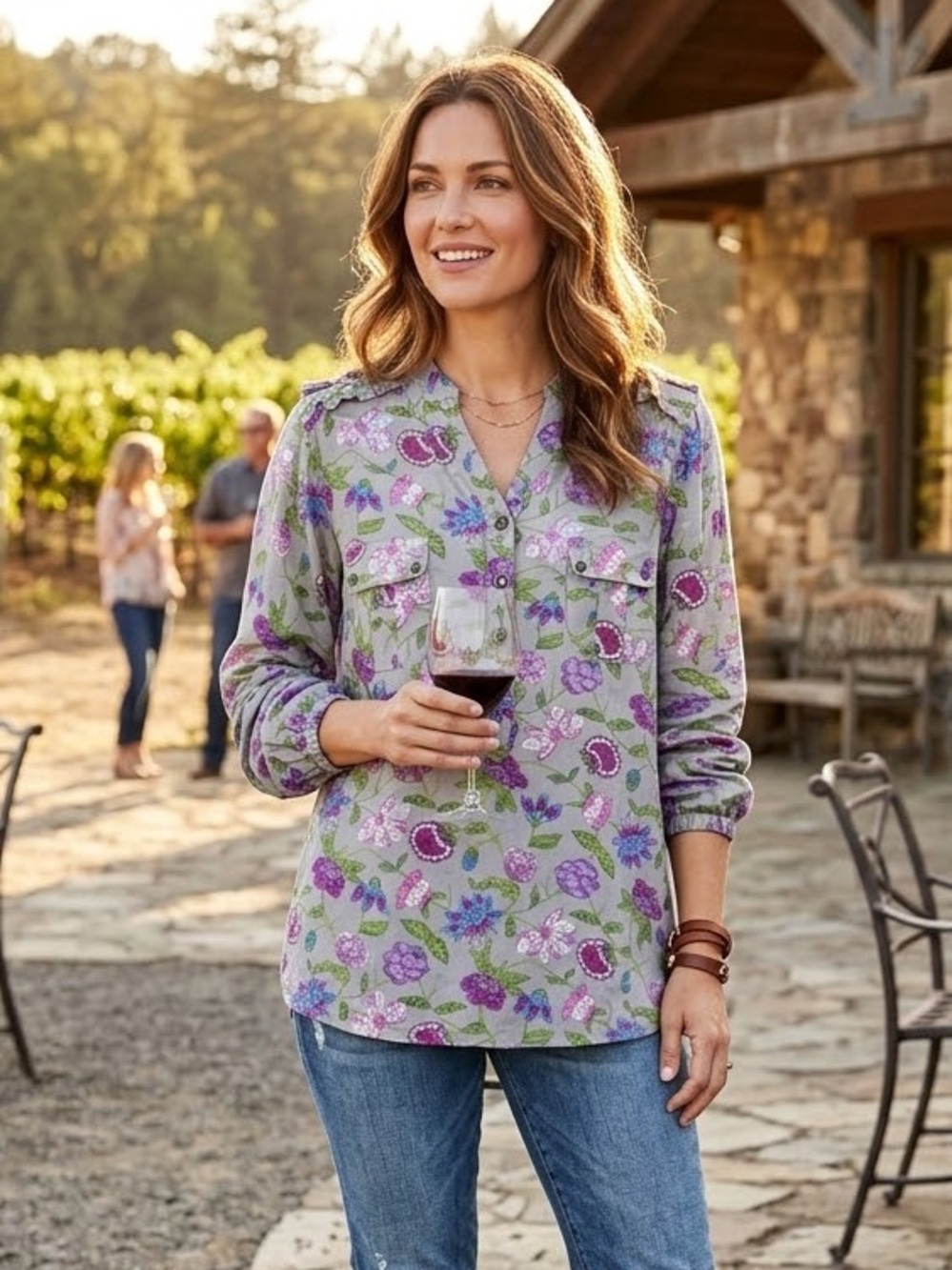 NWT Matilda Jane Size M Tunic Top Blouse Multicolored Floral Long Sleeve $58